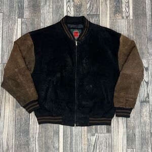 🔥🔥 Vintage WILLIAM BARRY Genuine Suede Leather Bomber Varsity Jacket Sz Lg